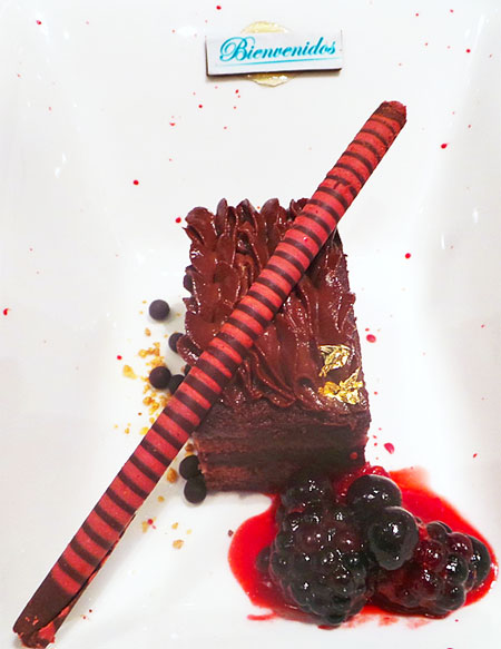 Generations Riviera Maya - Dinner at Wine Kitchen - Dessert: Red wine chocolate cake, berries relish